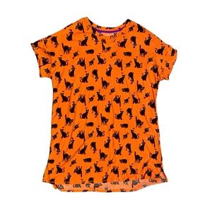 Women’s Halloween black cat orange nightgown, sleep shirt, size large 12-14, NWT